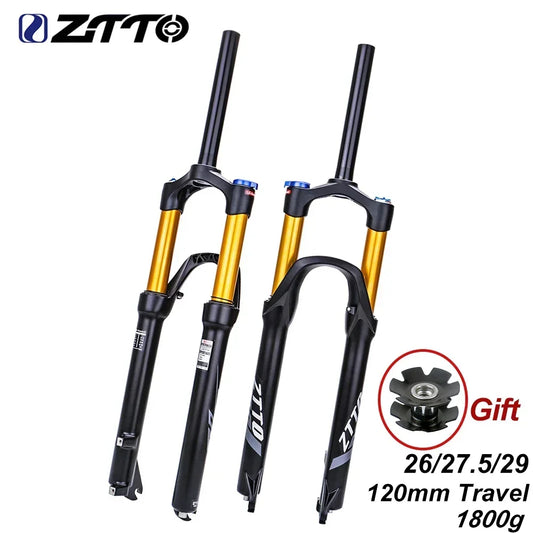 ZTTO MTB Bike Air Fork 120mm Travel Mountain Bicycle Front Suspension 26 27.5 29 Inch QR Quick Release Straight Tube 1 1/8"