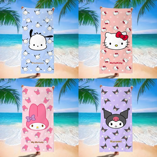 Adorable Sanrio-Themed Beach Towels: Pochacco, Hello Kitty, My Melody, Kuromi! Suitable for towels, bath towels, beach towels