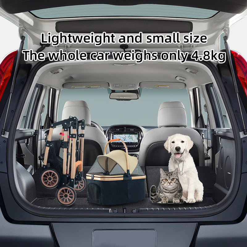 Shopping Pet Stroller Backpack Trolley Carrier With 4 Wheels Pet Bag Cat Breathable Backpack Pet Carrier Bag