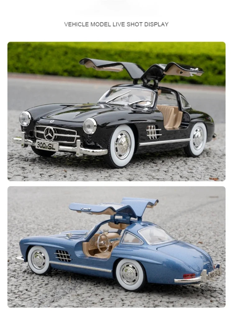 1:24 300SL Alloy Classic Vintage car Model Car Model Diecast Metal Pull Back Sound Light Car For Children Gift