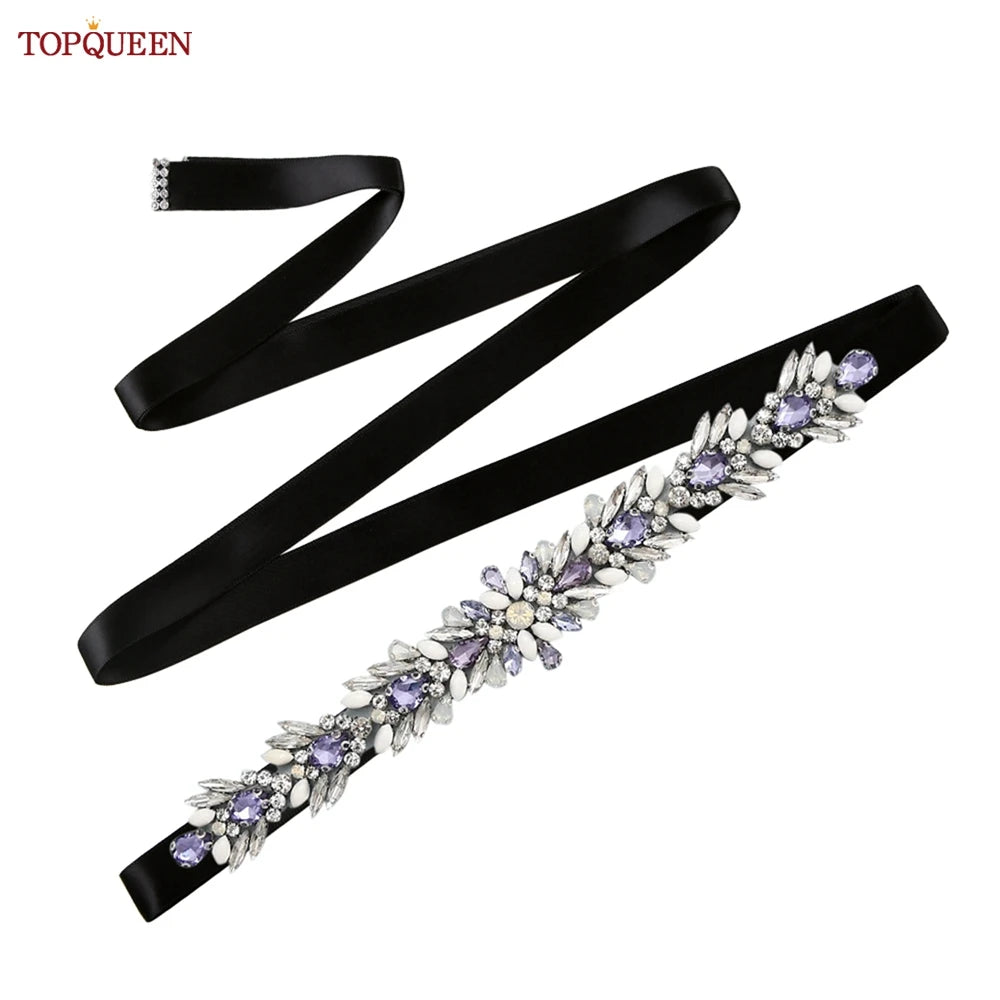 TOPQUEEN Bridal Dress Belt Wedding Accessories Women Evening Party Gown Girdles Lavender Rhinestone Opal Applique Sash S476-DZ