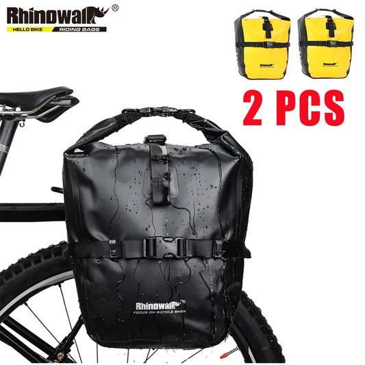 Rhinowalk 2Pcs Double Side Bike Bag 100%Waterproof Bicycle Pannier Saddle Bag 12L-15L Portable Road Bike Back Seat Bag Luggage
