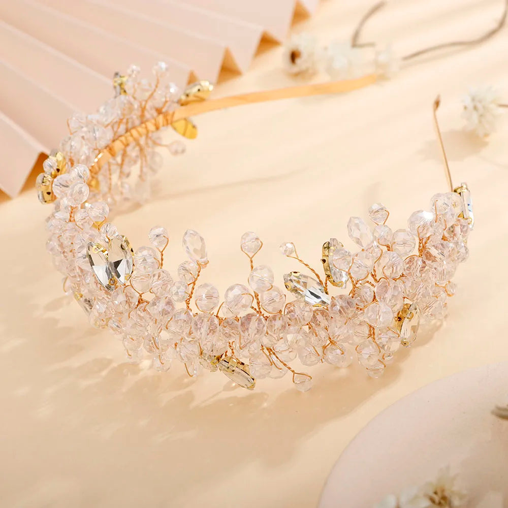 5 Colors Handmade Wedding Bride Luxury Red Blue Rhinestones Tiaras and Crowns Bridal Headband Costume Hair Accessories for Women