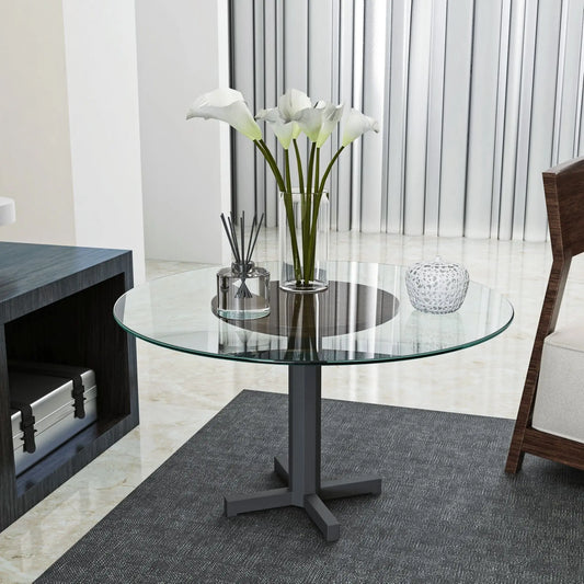 24-Inch Clear Tempered Glass Table Top with 1/4-Inch Thick Round Polished Edge Round Shape