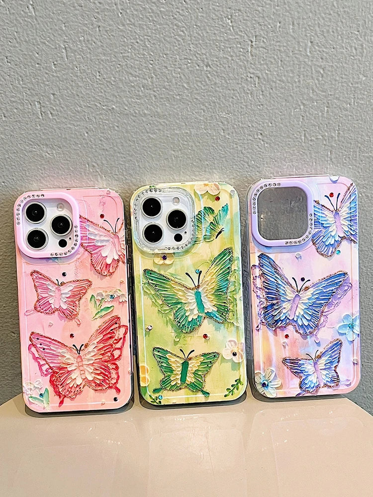 Stylish Laser Bling Butterfly Shockproof Phone Case For iPhone 15 14 13 12 16 Pro Max Glossy Back Cover