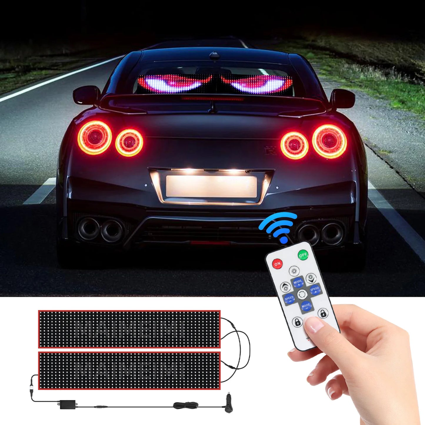 60/70/80CM LED Pixel Panel Light Remote Control Soft Foldable Lighting Scrolling For Truck Car Devil Eye  For Board Windshield