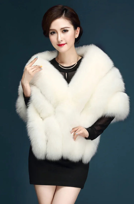 High Quality Women Bolero Bridal Shawl Faux Fur Wrap Wedding Cape Stole Shrug Bridal Winter Ivory Cloak Cover Up with Hook