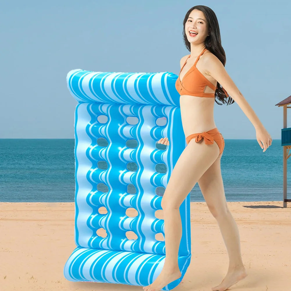 Summer Water Hammock Recliner Inflatable Floating Swimming Air Mattress Beach Sports Swimming Pool Party Recliner Lounge Bed