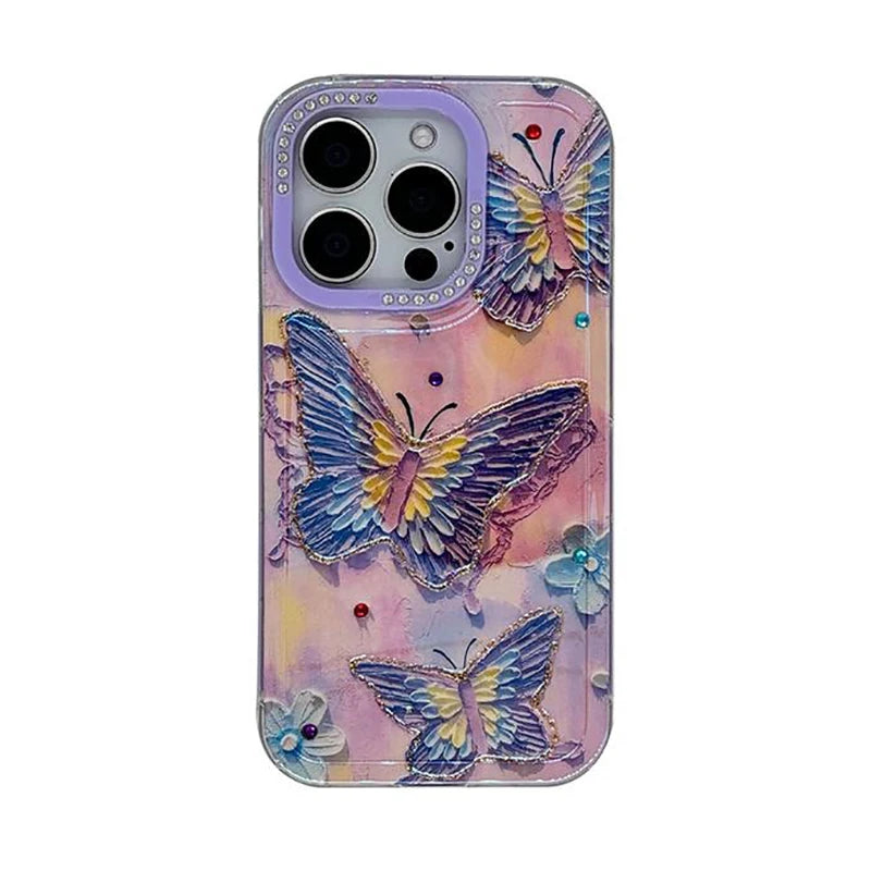 Stylish Laser Bling Butterfly Shockproof Phone Case For iPhone 15 14 13 12 16 Pro Max Glossy Back Cover