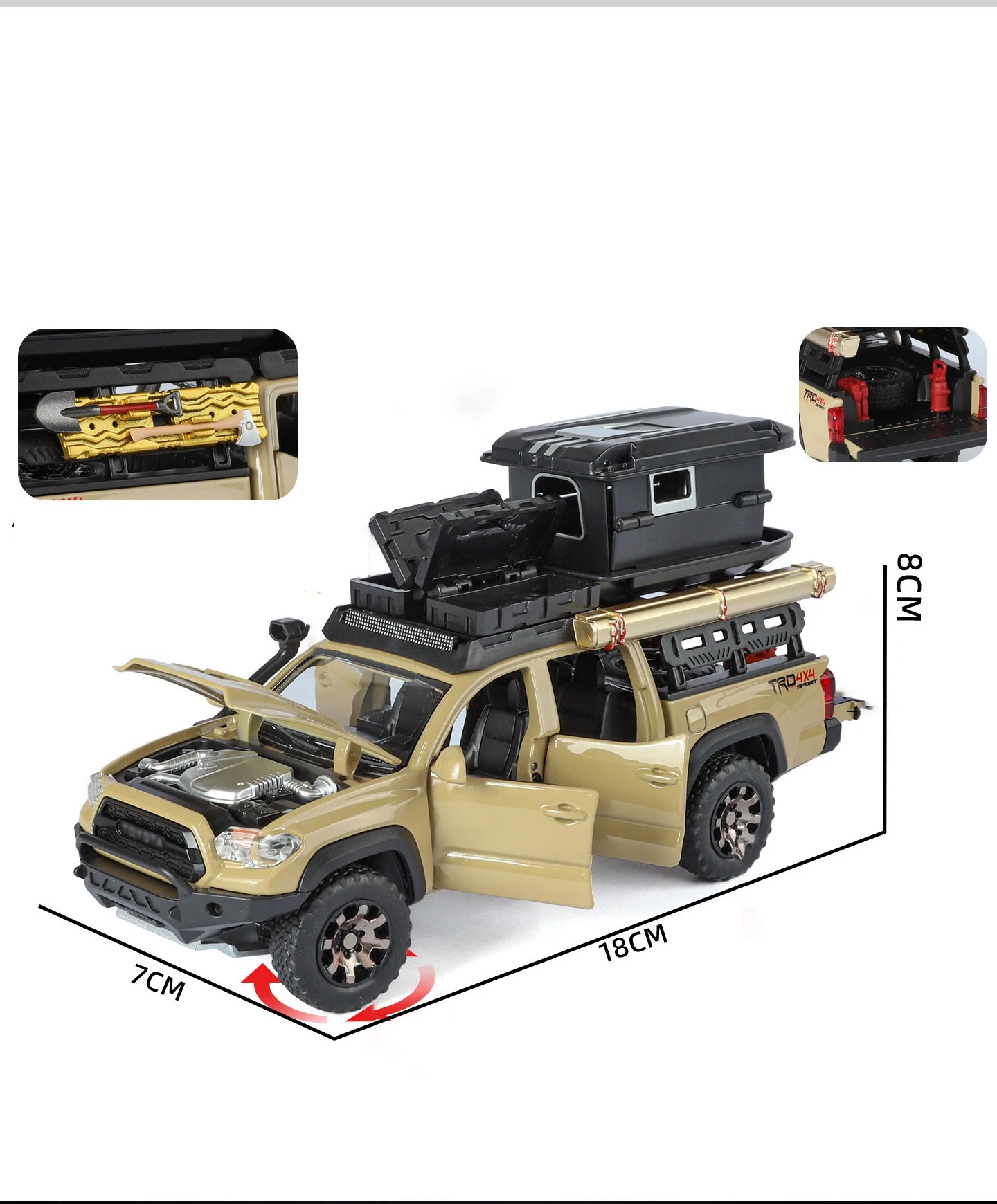 1/32 Tacoma Travel version Pickup Alloy Car Model Diecast Metal Off-Road Vehicles Car Model Sound Light Simulation Kids Toy Gift