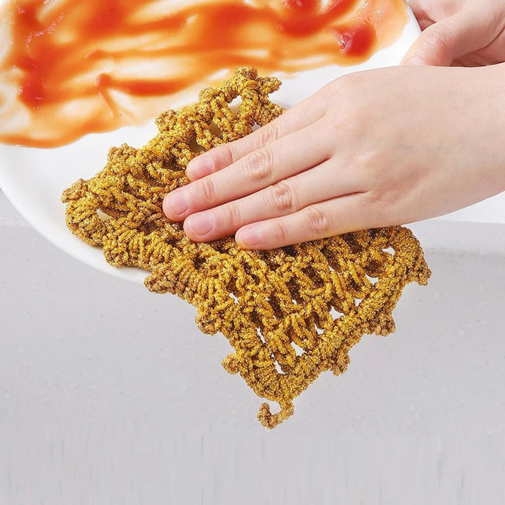 Gold Thread Dishwashing Cloth Spong Scouring Pad Household Dishes Cleaning Cloths Absorbent Scouring Dishcloth Cleaning Tool