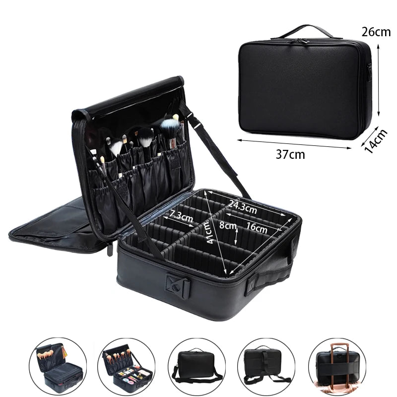 2021 New Crocodile PU Leather Cosmetic Bag Professional Make Up Box Large Capacity Storage Travel Toiletry Makeup Suitcase