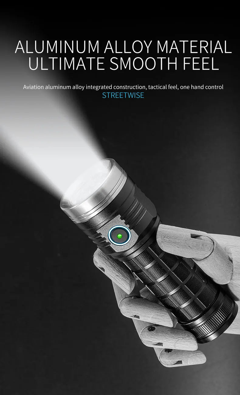 8LED Flashlight Outdoor Super Bright Emergency Torch 5 Lighting Modes Rechargeable Hiking Camping Tactical Flashlight 4000 Lumen