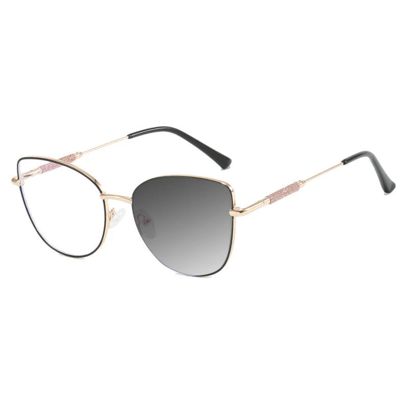 New Fashion Brand Design Cat Eye Photochromism Prescription Reading Glasses Women Anti Blue Light Frame Clear Hyperopia Eyewear