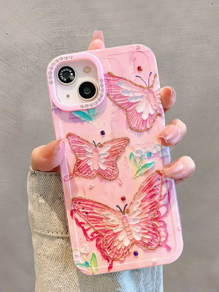 Stylish Laser Bling Butterfly Shockproof Phone Case For iPhone 15 14 13 12 16 Pro Max Glossy Back Cover