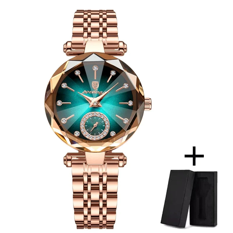 2024 Brand Women Watches Fashion Square Ladies Quartz Watch Bracelet Set Green Dial Simple Rose Gold Mesh Luxury Women Watches