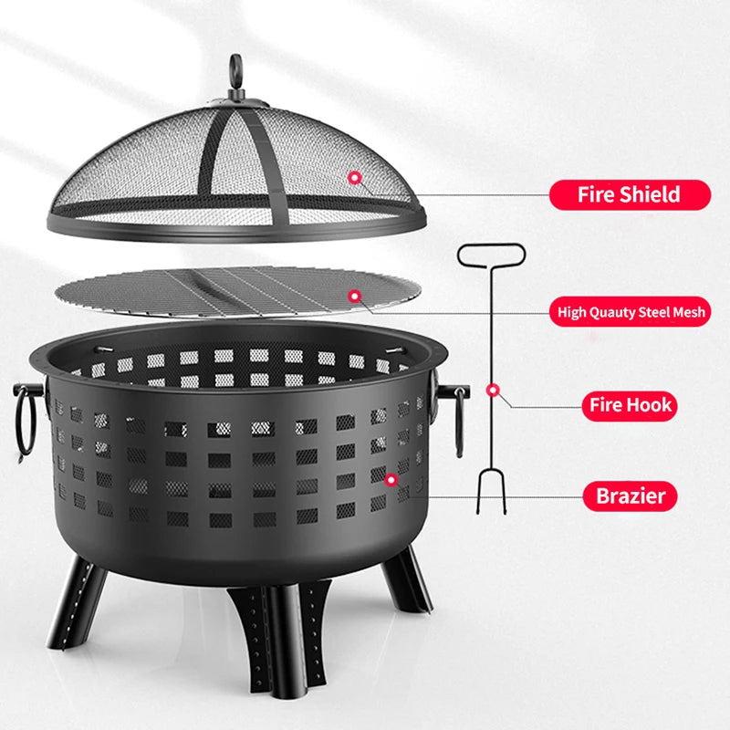 Multi-function Bonfire Basin Winter Heating Outdoor Courtyard Charcoal Fire Pit Garden Household Barbecue Rack