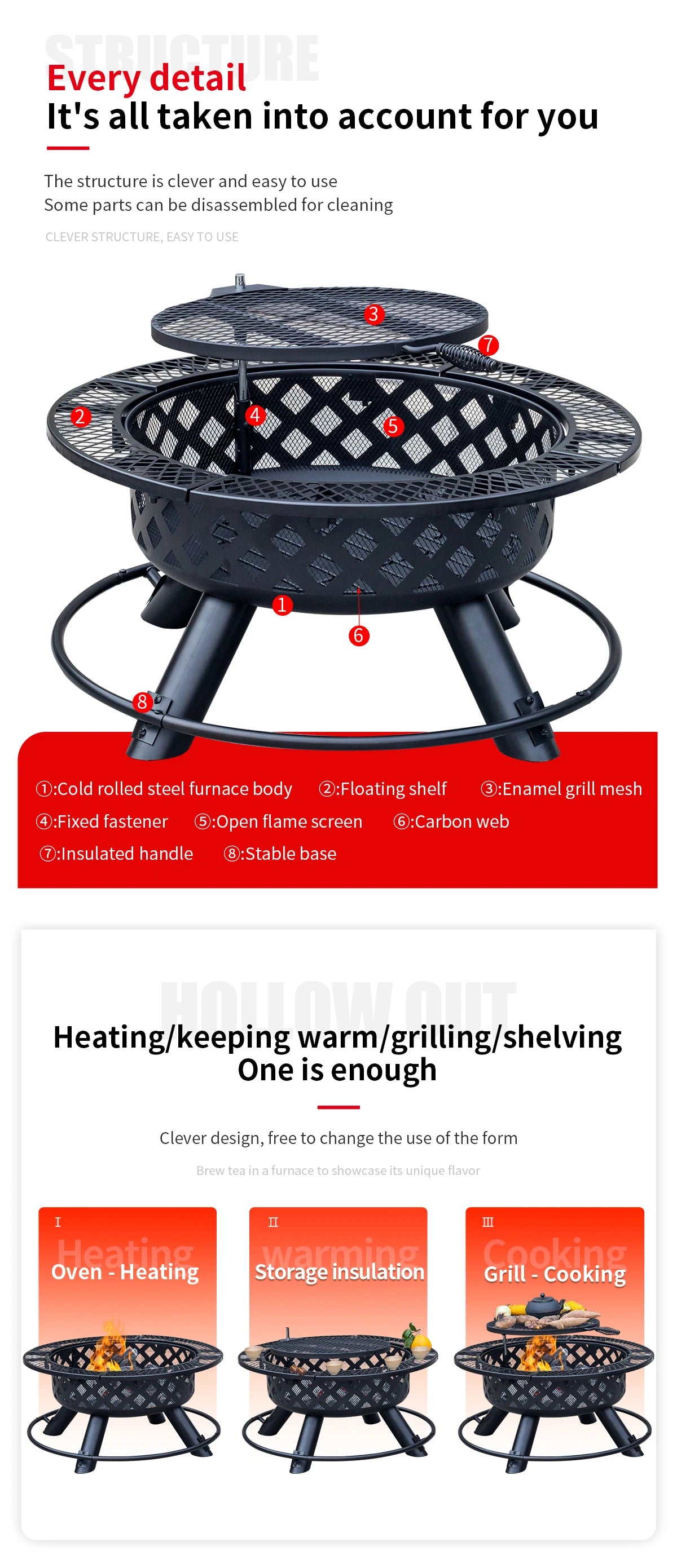 Outdoor Camping Fire Pits Easily Cleaned Patio Barbecue Grill Bbq Outdoor Charcoal Stove