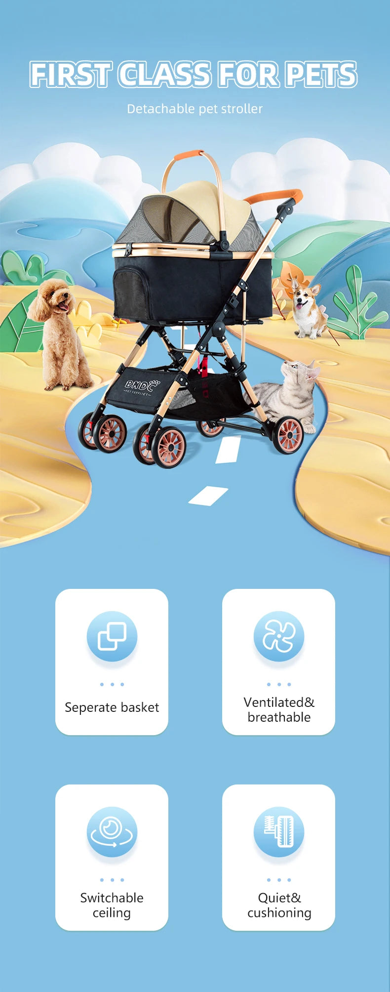 Shopping Pet Stroller Backpack Trolley Carrier With 4 Wheels Pet Bag Cat Breathable Backpack Pet Carrier Bag