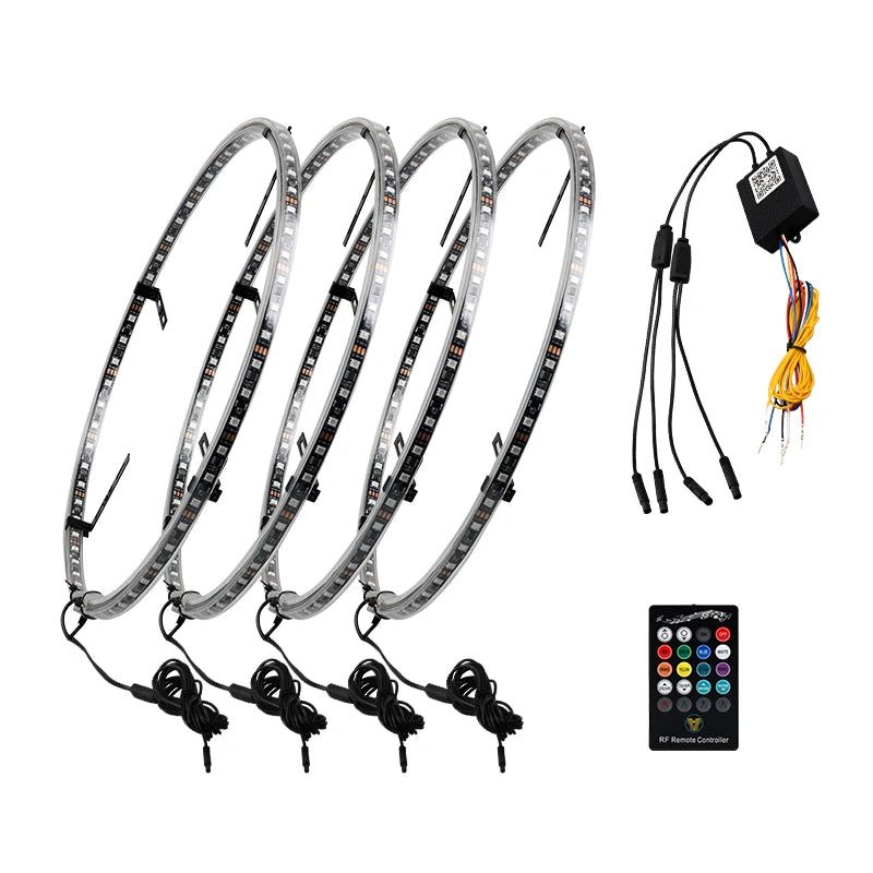 4 Pcs RGB Car Wheel Light For 15.5 inch 17 inch 19 inch APP/Remote Car Hub Light 12V LED With Brake Steering Phantom Neon Lamp
