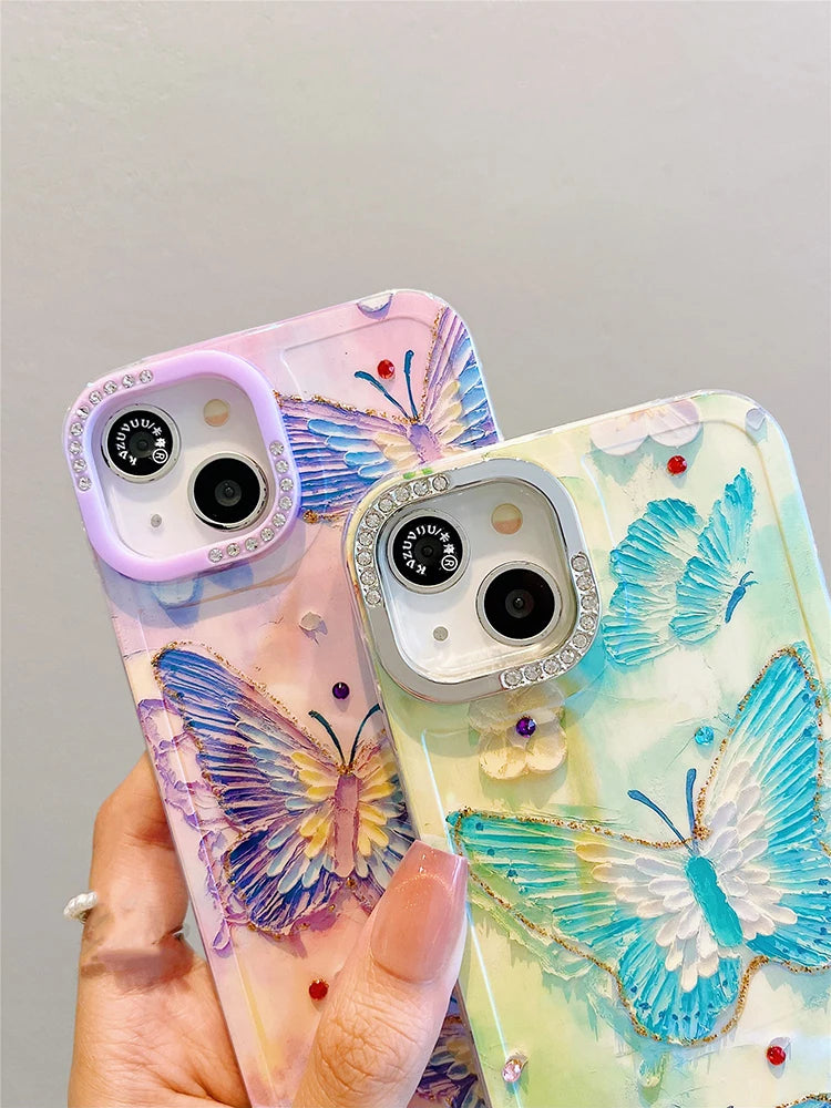 Stylish Laser Bling Butterfly Shockproof Phone Case For iPhone 15 14 13 12 16 Pro Max Glossy Back Cover