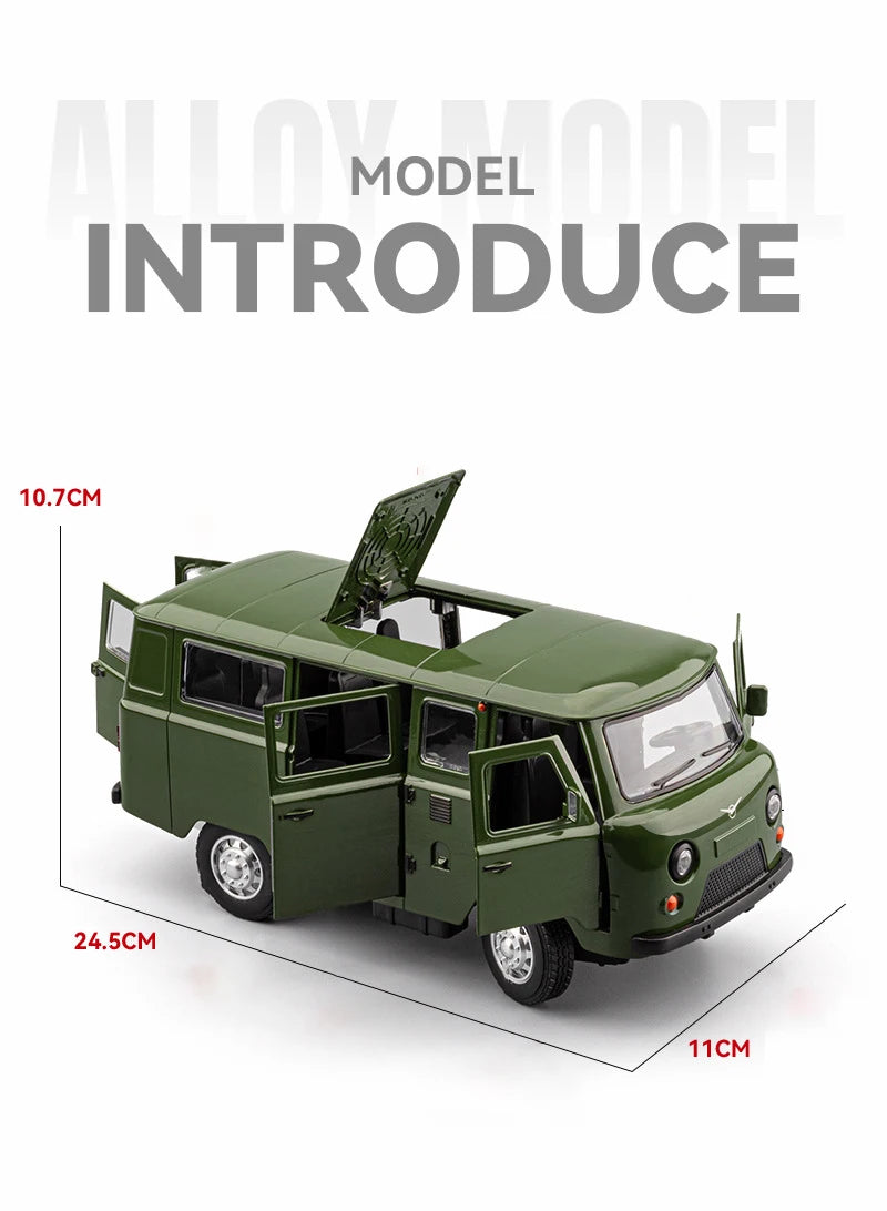 1:18 Russian UAZ TRAVELER BUS Alloy Model Car Toy Diecasts Metal Casting Pull Back Sound and Light Car Toys For Children Vehicle