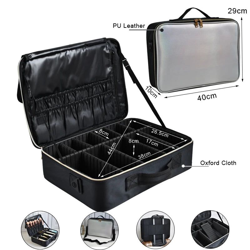 2021 New Crocodile PU Leather Cosmetic Bag Professional Make Up Box Large Capacity Storage Travel Toiletry Makeup Suitcase
