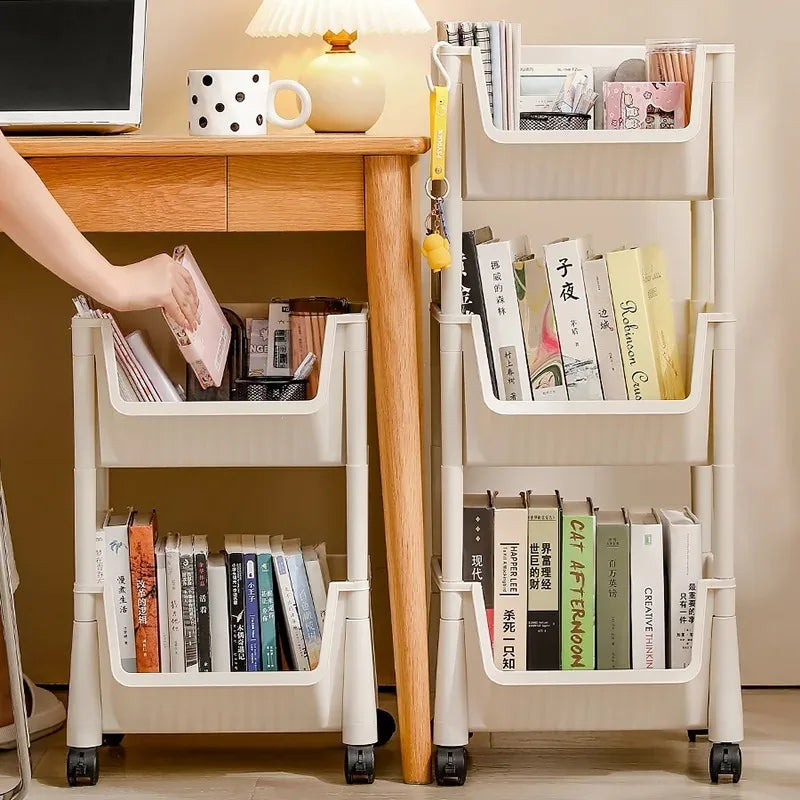 Trolley Storage Rack Multi-Layer Cart Movable Bookshelf Book Organize Rack with Wheels Portable Kitchen Bathroom Storage Cart