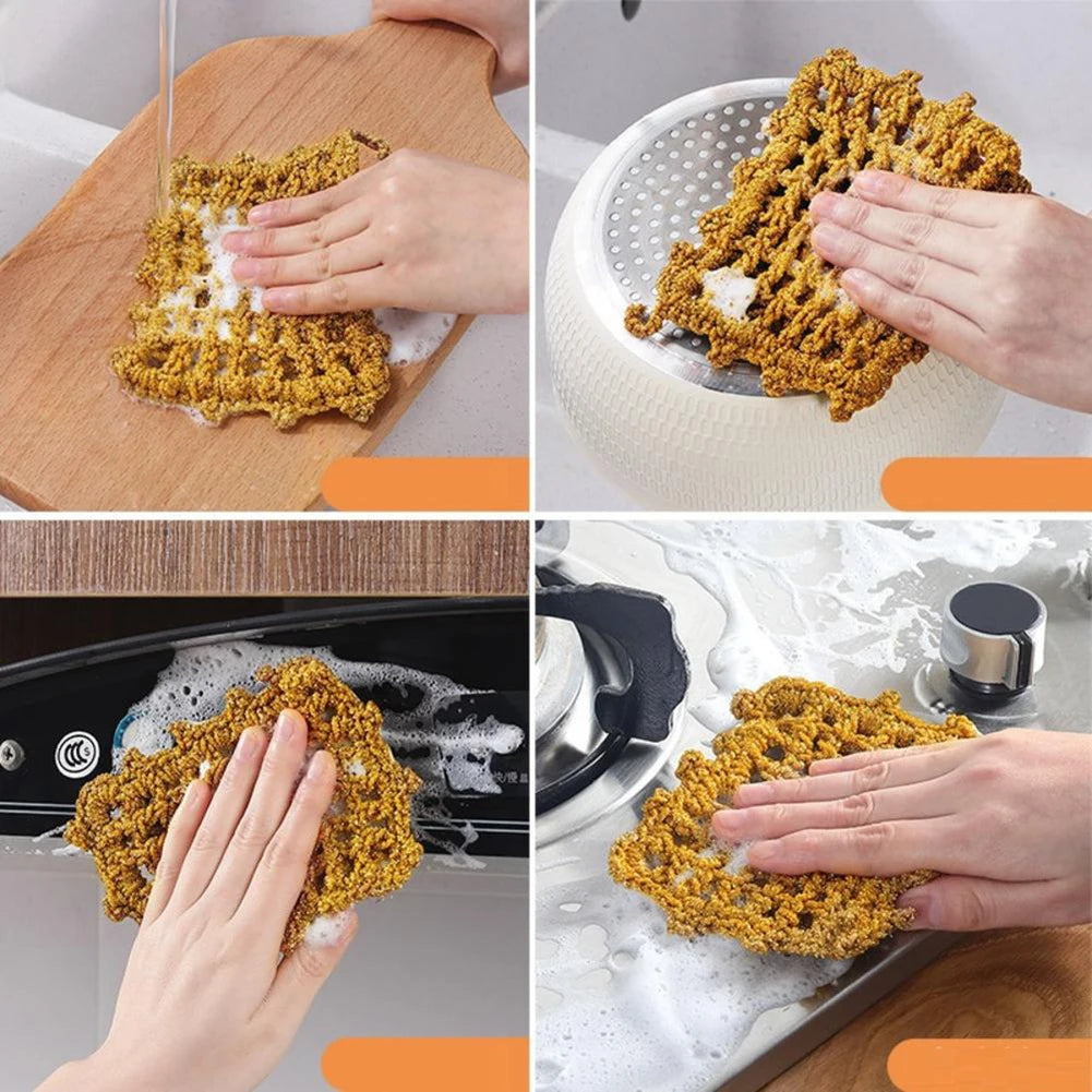 Gold Thread Dishwashing Cloth Spong Scouring Pad Household Dishes Cleaning Cloths Absorbent Scouring Dishcloth Cleaning Tool
