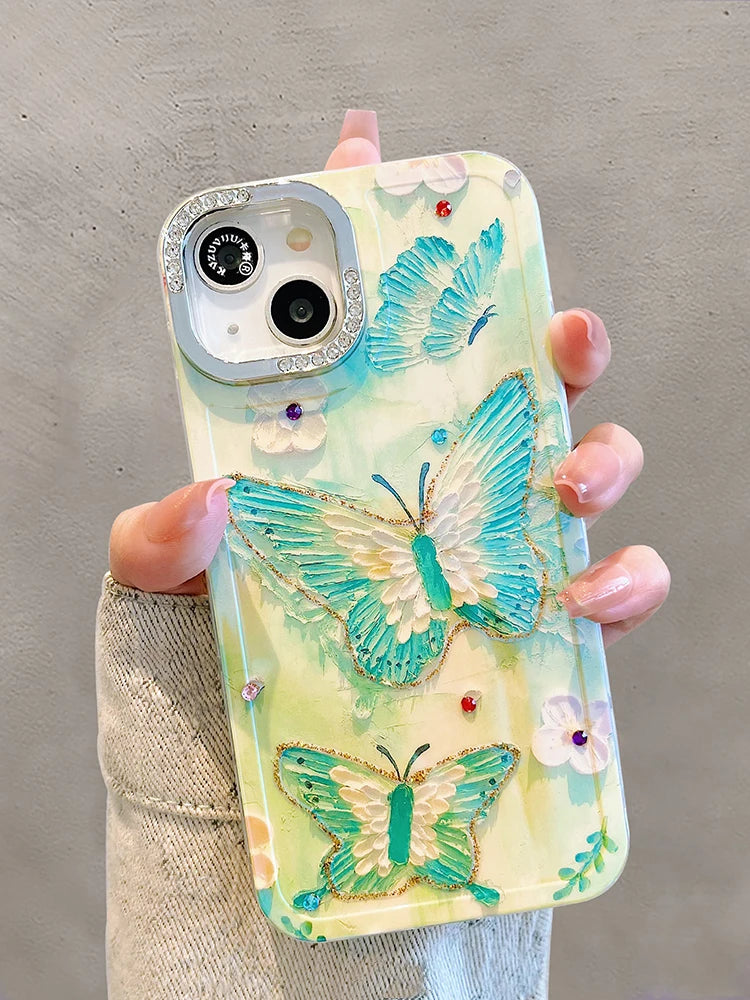 Stylish Laser Bling Butterfly Shockproof Phone Case For iPhone 15 14 13 12 16 Pro Max Glossy Back Cover