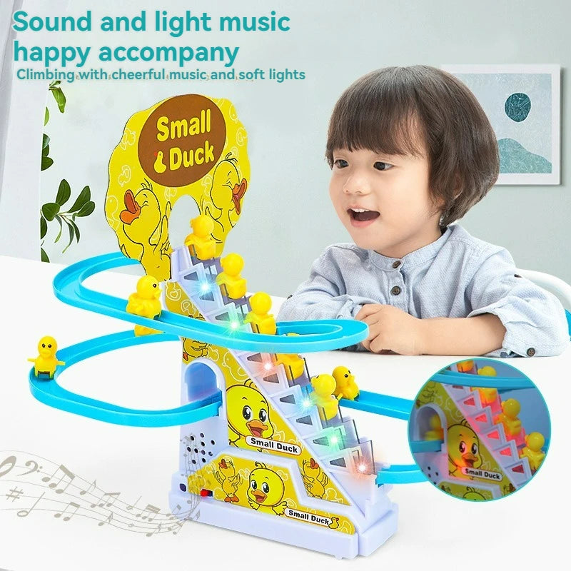 Electric Duck Climbing Stairs Toy Duck Track Racing Slide Music Roller Coaster Toys Children Gift Electronic Pets for Boys Girls