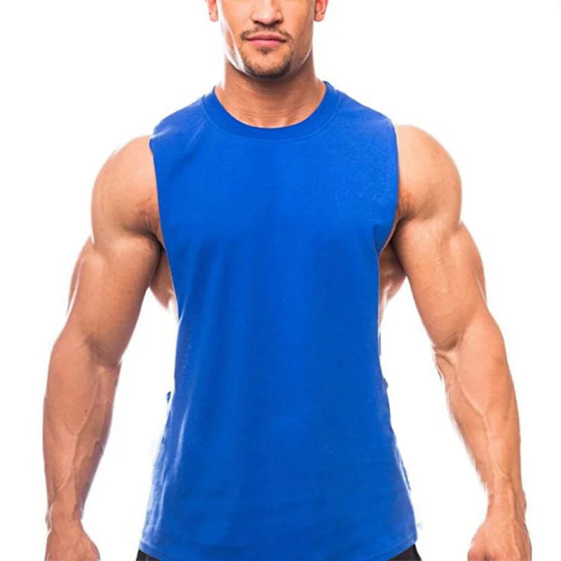 Gym Clothing Men Sides Cut Off T-shirts Dropped Armholes Tank Tops Workout Fitness Sleeveless Vest Outdoor Jogging Undershirt