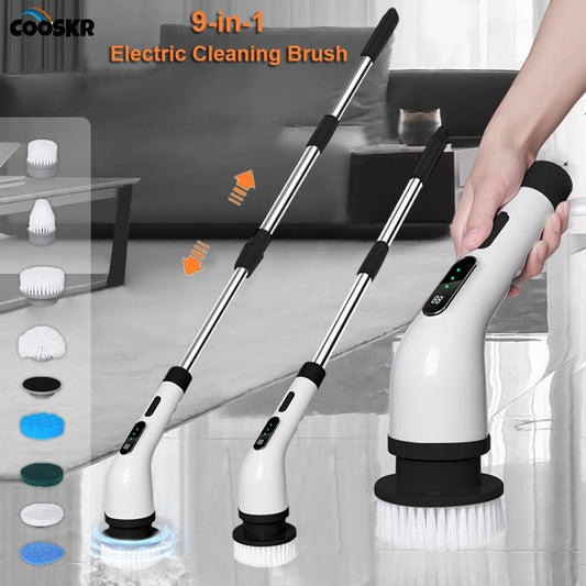 Electric Cleaning Brush 9 in 1 Multifunctional Wireless Handheld Household Kitchen Floor Bathroom Toilet 9 Heads Clean Scrubber
