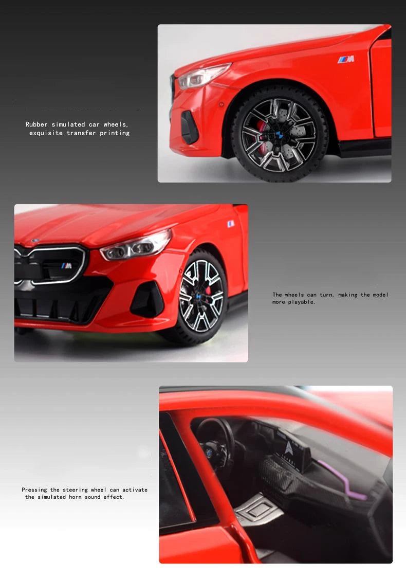 1:24 BMW i5 M60 Coupe Alloy Car Model Diecasts Metal Limousine Pure Electric Vehicles Car Model Simulation Sound Light Kids Gift