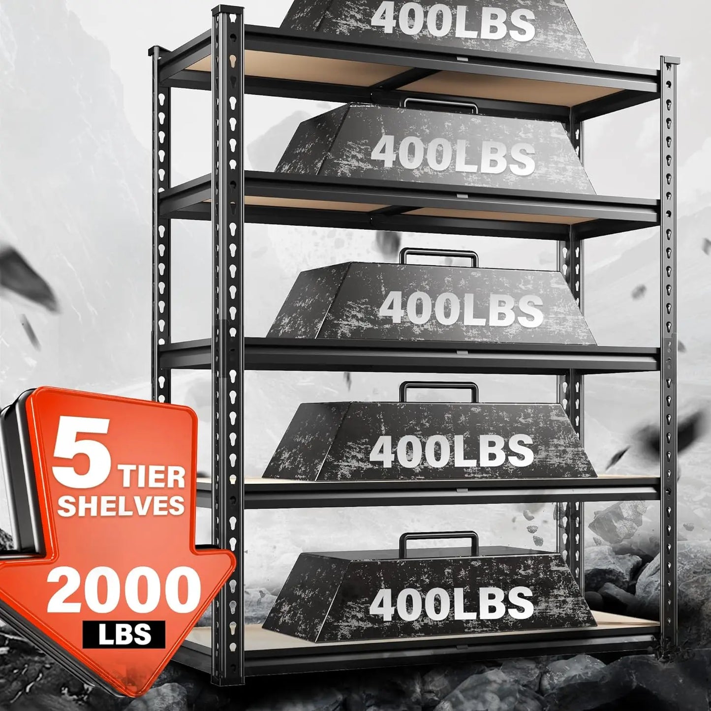 Garage Shelving 5 Tier Garage Storage Shelves 2000LBS Metal Storage Shelves Heavy Duty Shelving Storage Shelving Unit for Wareho