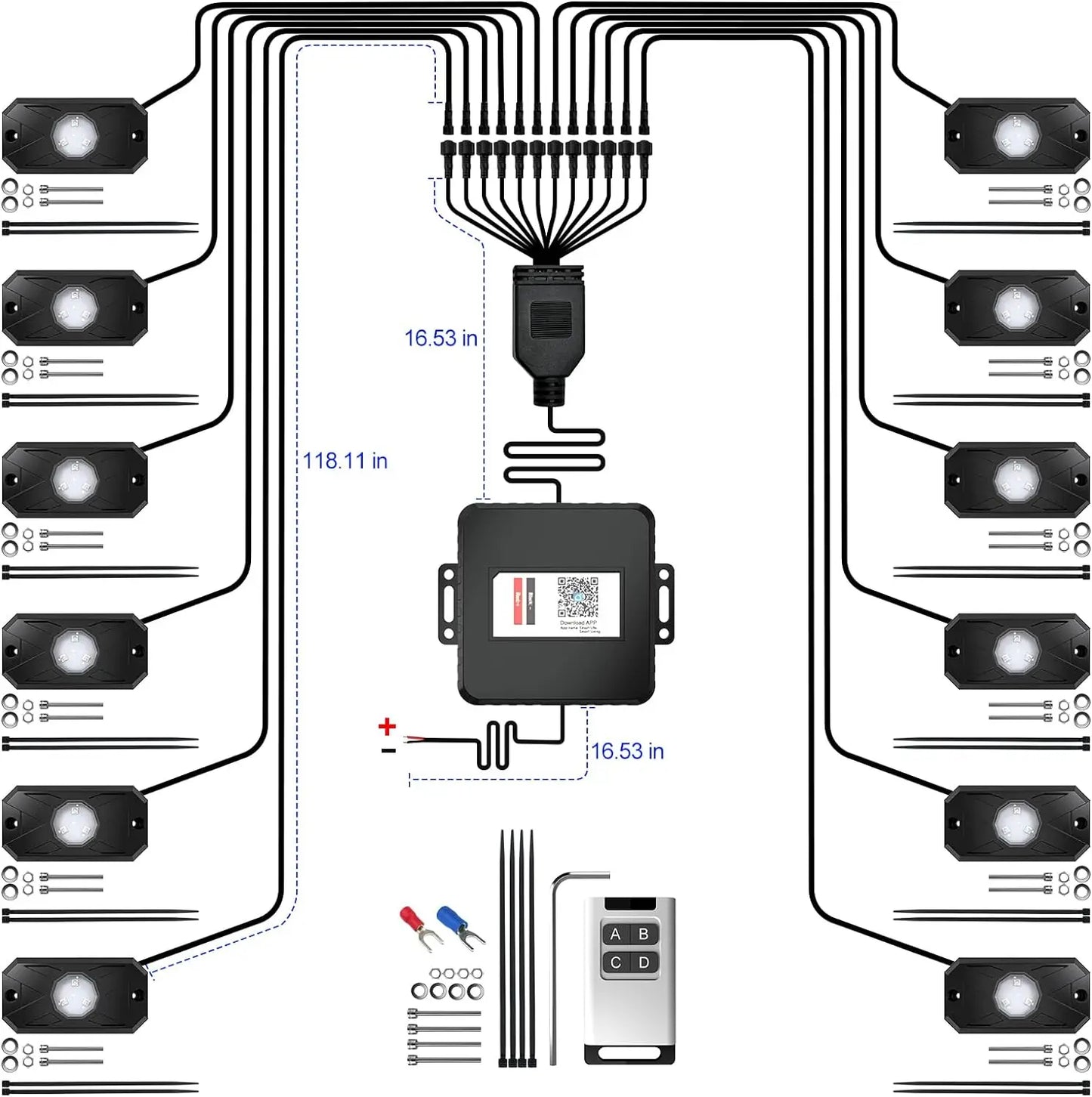 RGB LED Trail Rig Light Rock Lights 4/6/8 Pods Underglow App Remote Control Music Mode for Pickup ATV RZR UTV Chassis Lighting