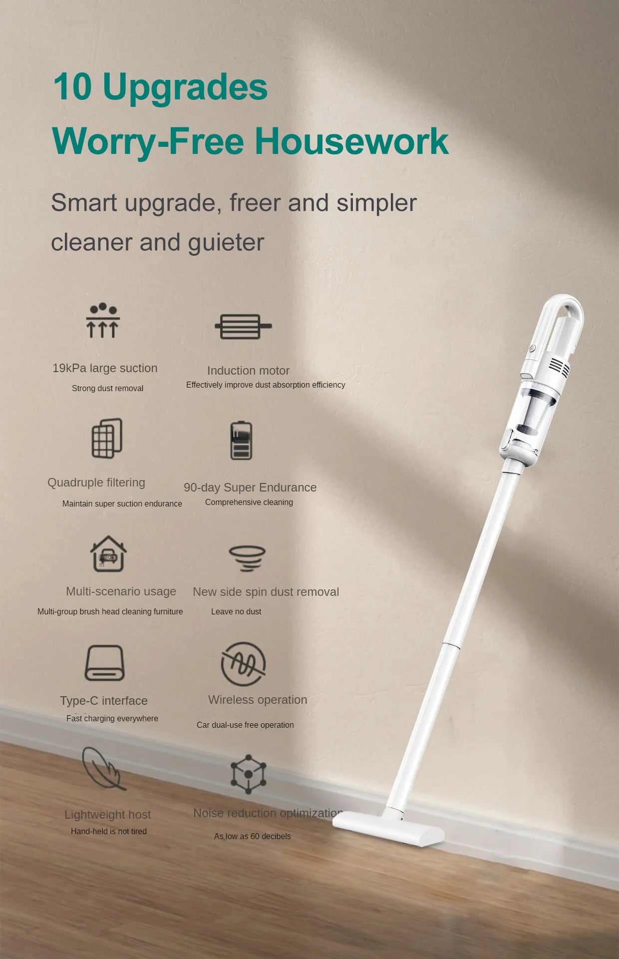 Multifunctional Handheld Vacuum Cleaner Powerful Suction 15000pa Filter Wireless Vacuum Cleaner for Pet hair Floor Household