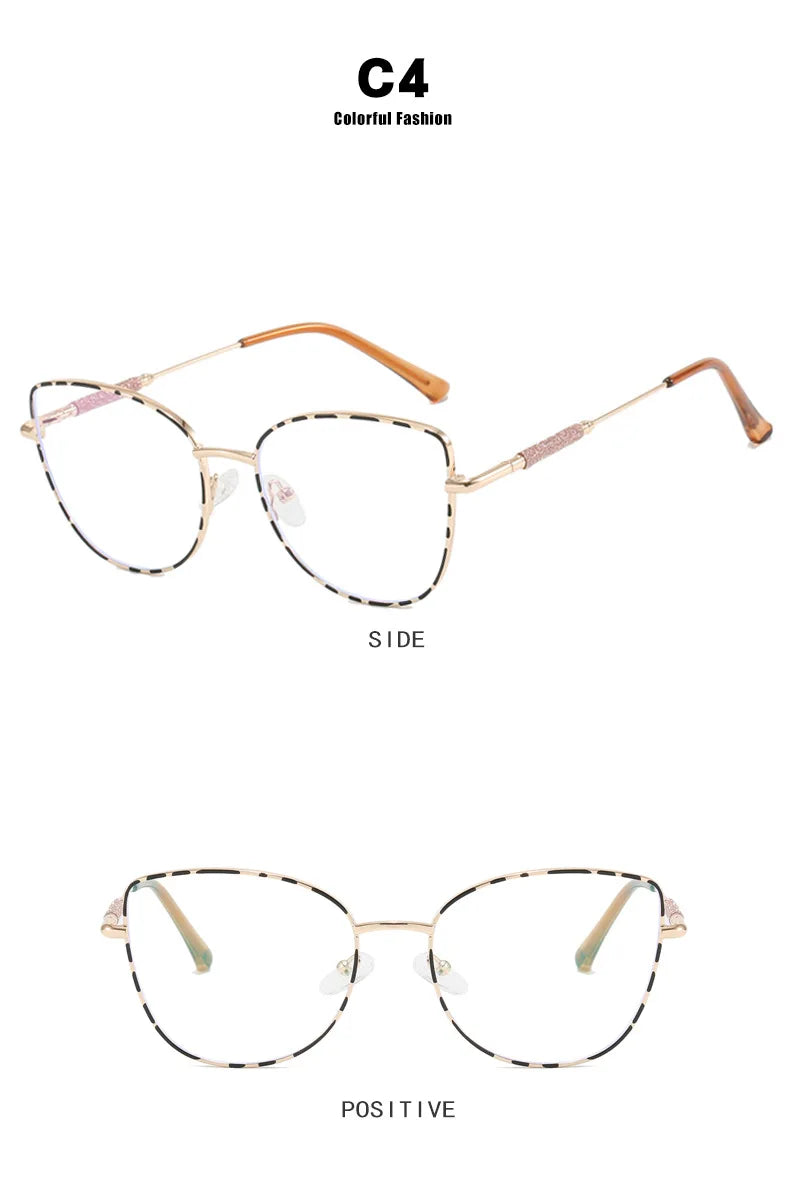 New Fashion Brand Design Cat Eye Photochromism Prescription Reading Glasses Women Anti Blue Light Frame Clear Hyperopia Eyewear