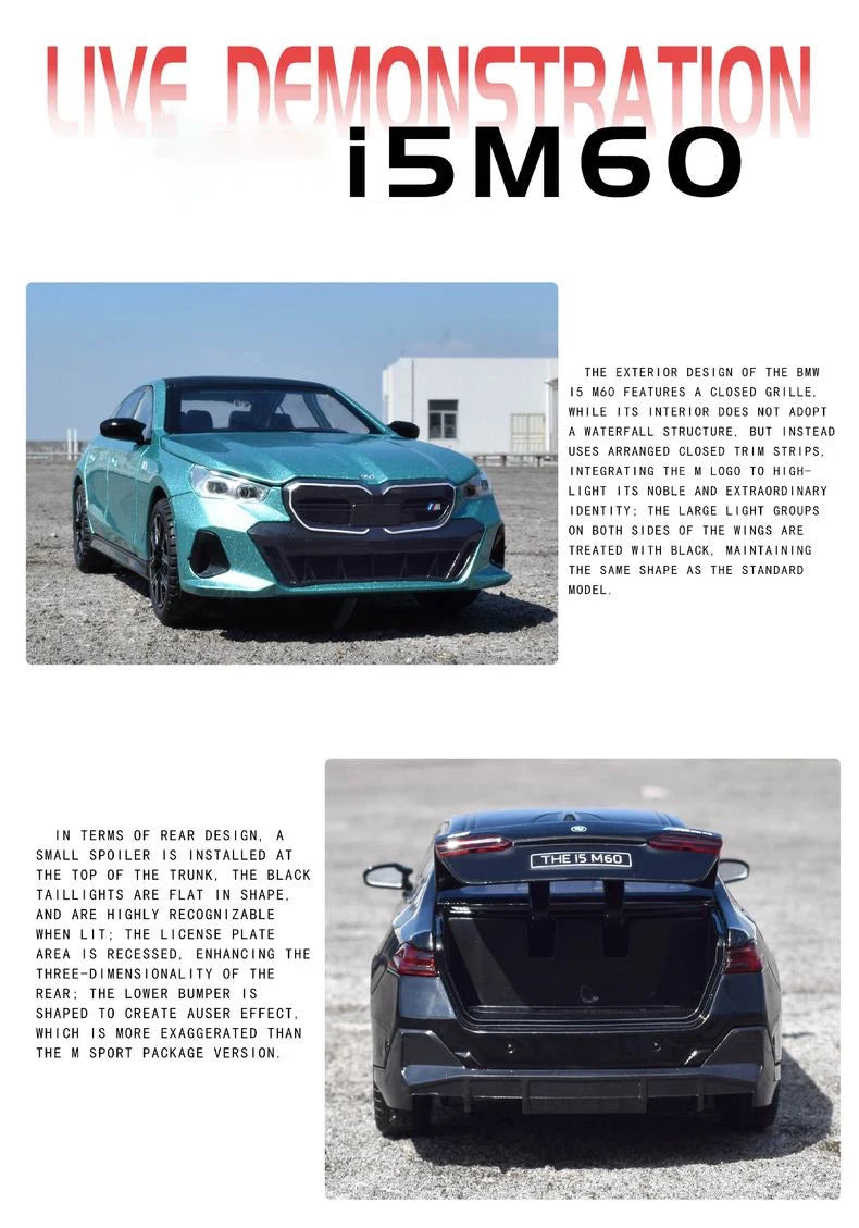 1:24 BMW i5 M60 Coupe Alloy Car Model Diecasts Metal Limousine Pure Electric Vehicles Car Model Simulation Sound Light Kids Gift