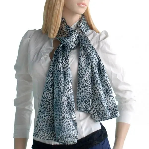 Blando Light Blue Leopard Stylish Delicately Soft Silky Scarf/Wrap/Shawl(Small)