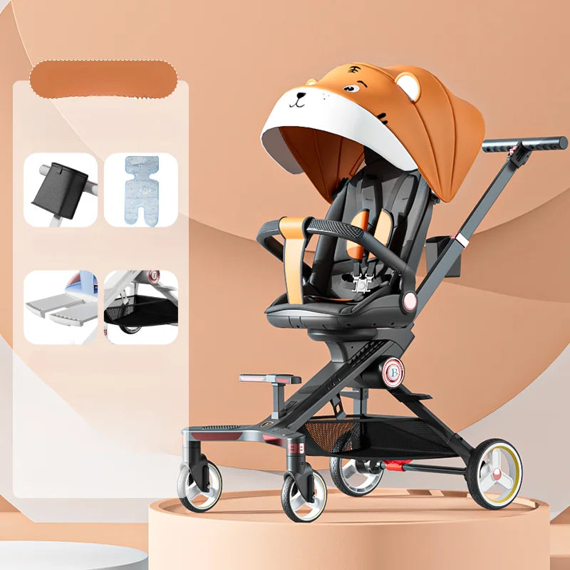 Baby stroller 0 to 3 years High view Shock absorption four wheels stroller folding Can sit or lie down lightweight baby stroller