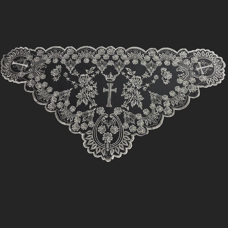 Women Head Covering Bridal Wedding Cross Embroidery Catholic Church Veil