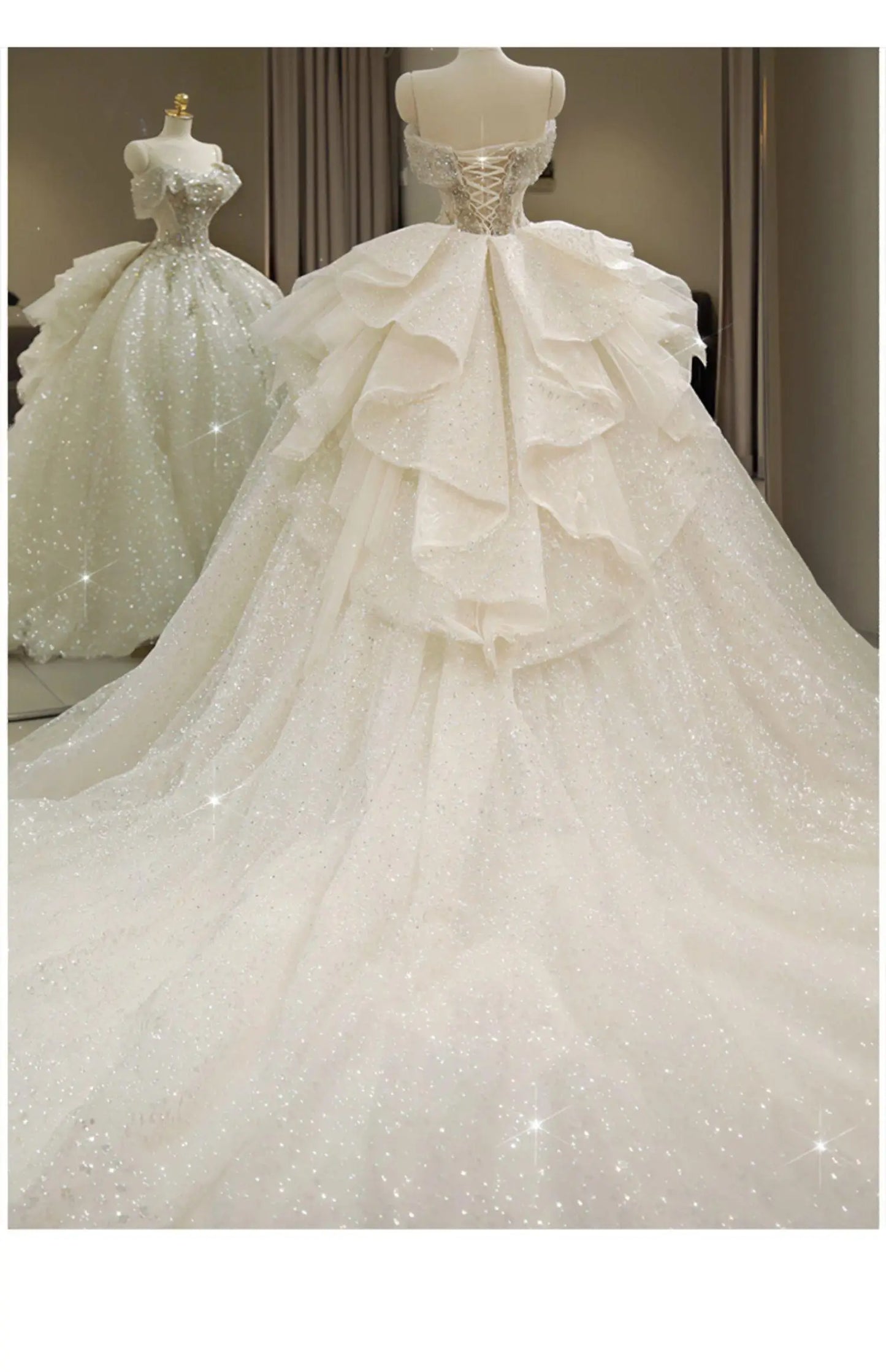 2024 New The Shoulder Wedding Dress Lace Up Luxury Bridal Ball Gown Vestido De Noiva Sweep Large Train Plus Size Made Customized