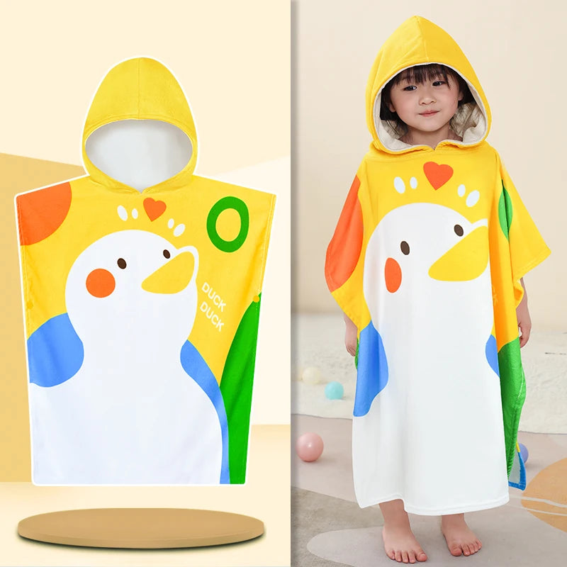 Kids Beach Poncho Towels,Absorbent Quick Dry,Children's Hooded Bathrobe for Boys Girls 3-12Years,Animal Cartoon Swim Bathing Cap
