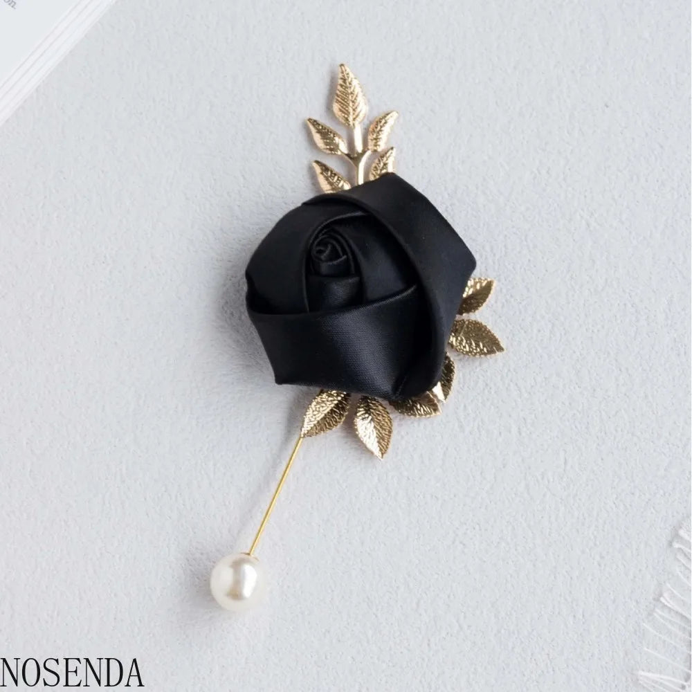 Groom Boutonniere Men Wedding Witness Brooch Silk Rose Boutonniere Man Corsage Pins Wedding Boutonniere Flower Prom Party