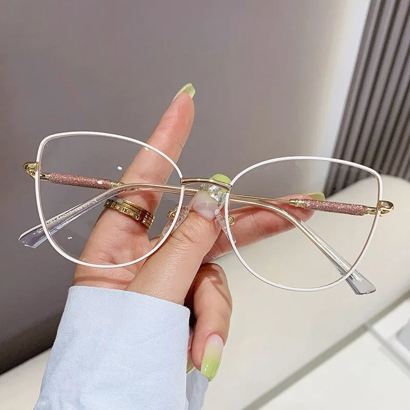 New Fashion Brand Design Cat Eye Photochromism Prescription Reading Glasses Women Anti Blue Light Frame Clear Hyperopia Eyewear