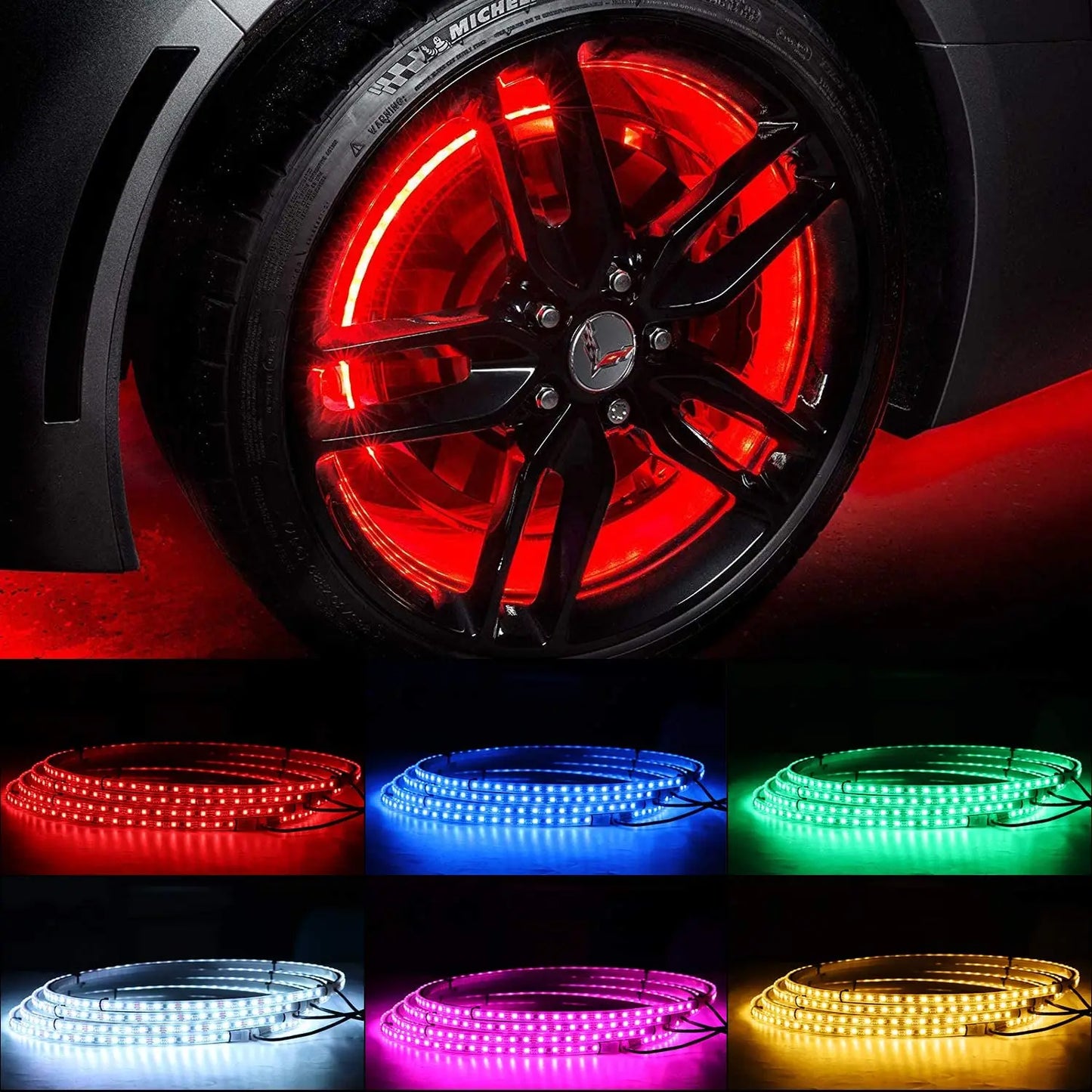 4 Pcs RGB Car Wheel Light For 15.5 inch 17 inch 19 inch APP/Remote Car Hub Light 12V LED With Brake Steering Phantom Neon Lamp