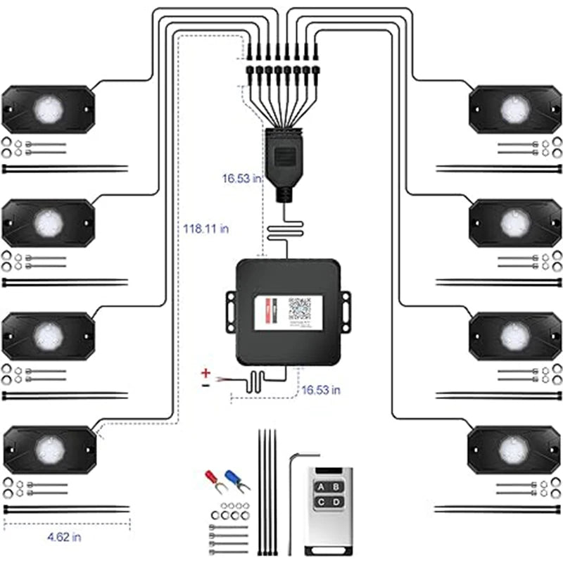 RGB LED Trail Rig Light Rock Lights 4/6/8 Pods Underglow App Remote Control Music Mode for Pickup ATV RZR UTV Chassis Lighting