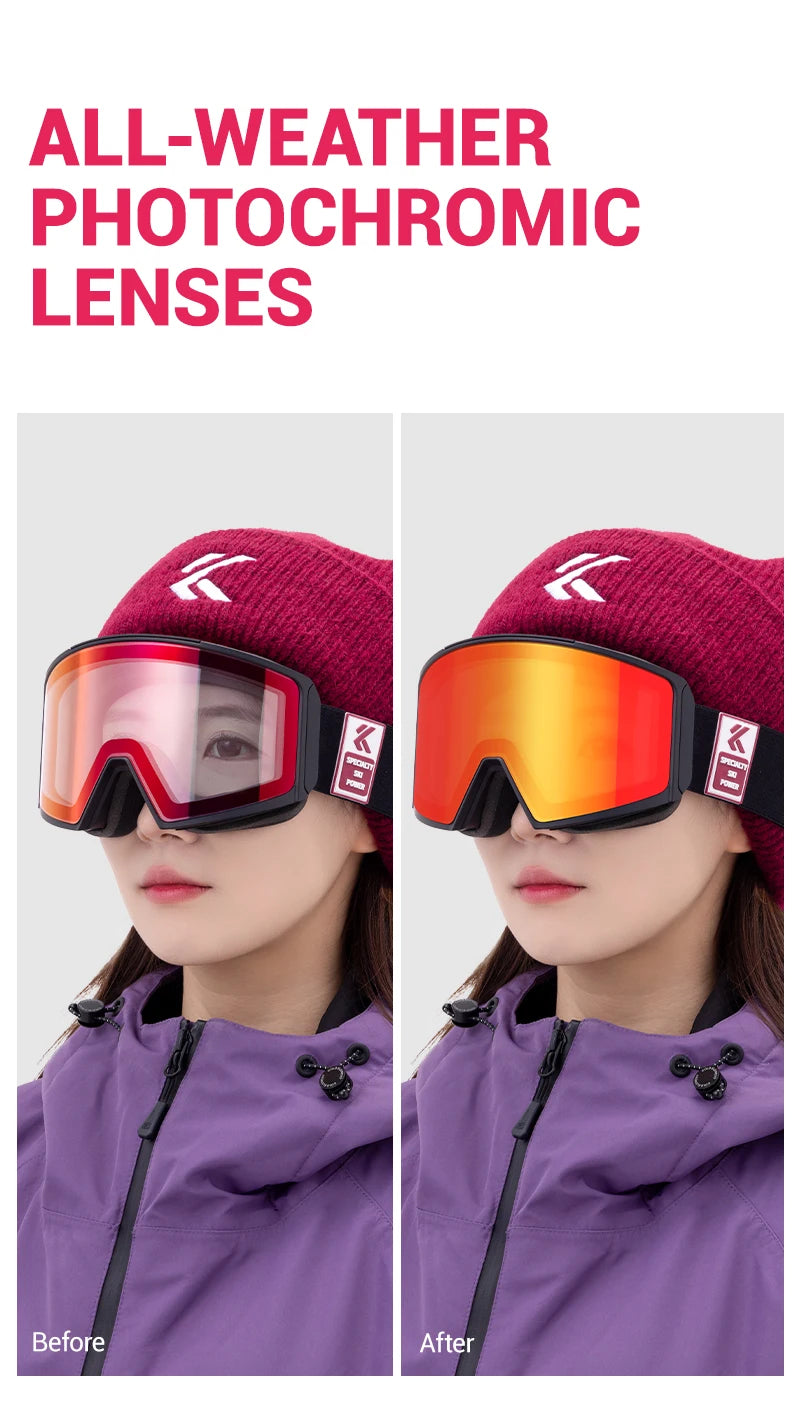 KAPVOE Ski Goggles Magnetic Double-Layer Anti-Fog Impact-Resistant Lenses Suitable for Male Female Teenagers UV400 Protection