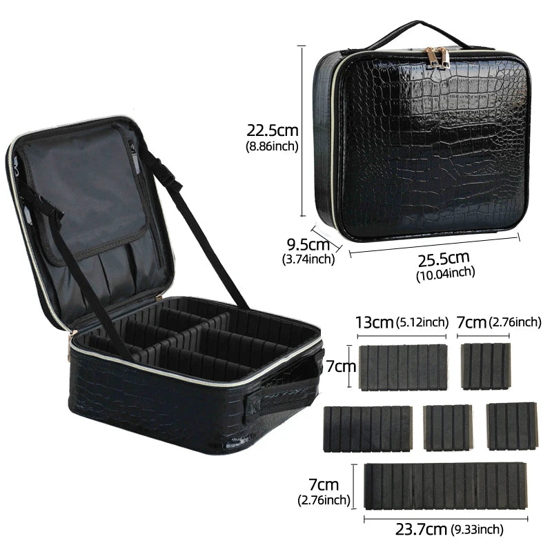 2021 New Crocodile PU Leather Cosmetic Bag Professional Make Up Box Large Capacity Storage Travel Toiletry Makeup Suitcase